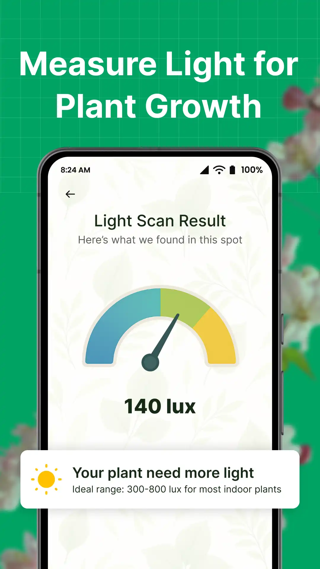 05 Measure light for plant growth with lux meter in Plantica app by Ameer Hamza Amin, built by Funzoft AI Plant Identifier App